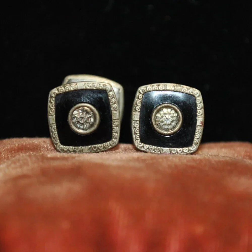 Vintage 1930's Art Deco Black Celluloid Snap-Link Cufflinks